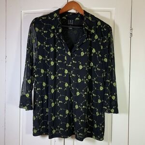Vtg 90s Whimsigoth Fairy Grunge‎ Top Mesh Goblin Embroidered Floral Semi Sheer